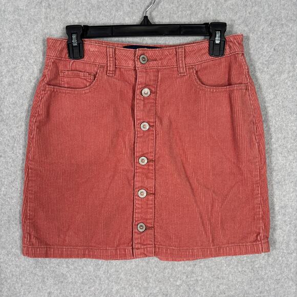 Hollister Corduroy Skirt Sz 7 Mauve Mini Button Academia Preppy Twee School Girl - Picture 2 of 13
